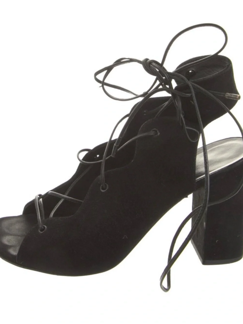 Yves Saint Laurent Black Lace-Up Suede Block Heel Sandals